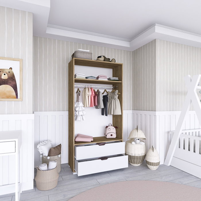 Hanah Home Armario 90 Cm 1600-015 Nogal Claro y Blanco Hanah Home Armario 90 Cm 1600-015 Nogal Claro y Blanco